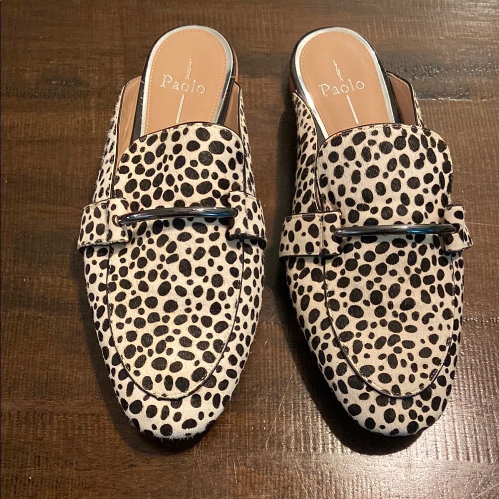 Paolo Black and White Printed Calf hair Slip-On Loafers 9.5